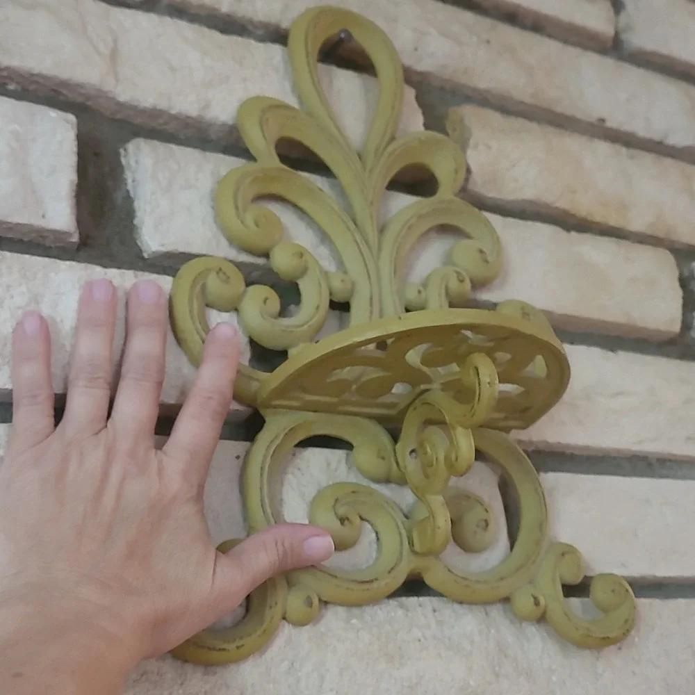 Fleur de Lis Metal Wall Mounted Shelf, French Country Traditional Yellow 14 in